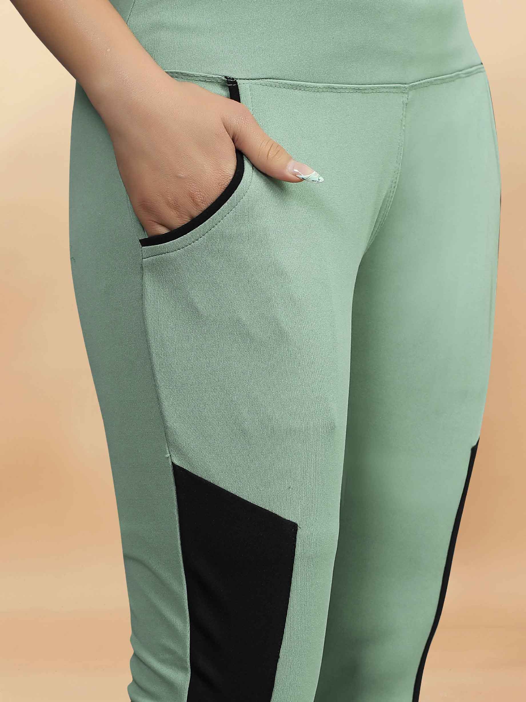 Stylish Sports Wear Women's lycra Green Jeggings with Front Pocket