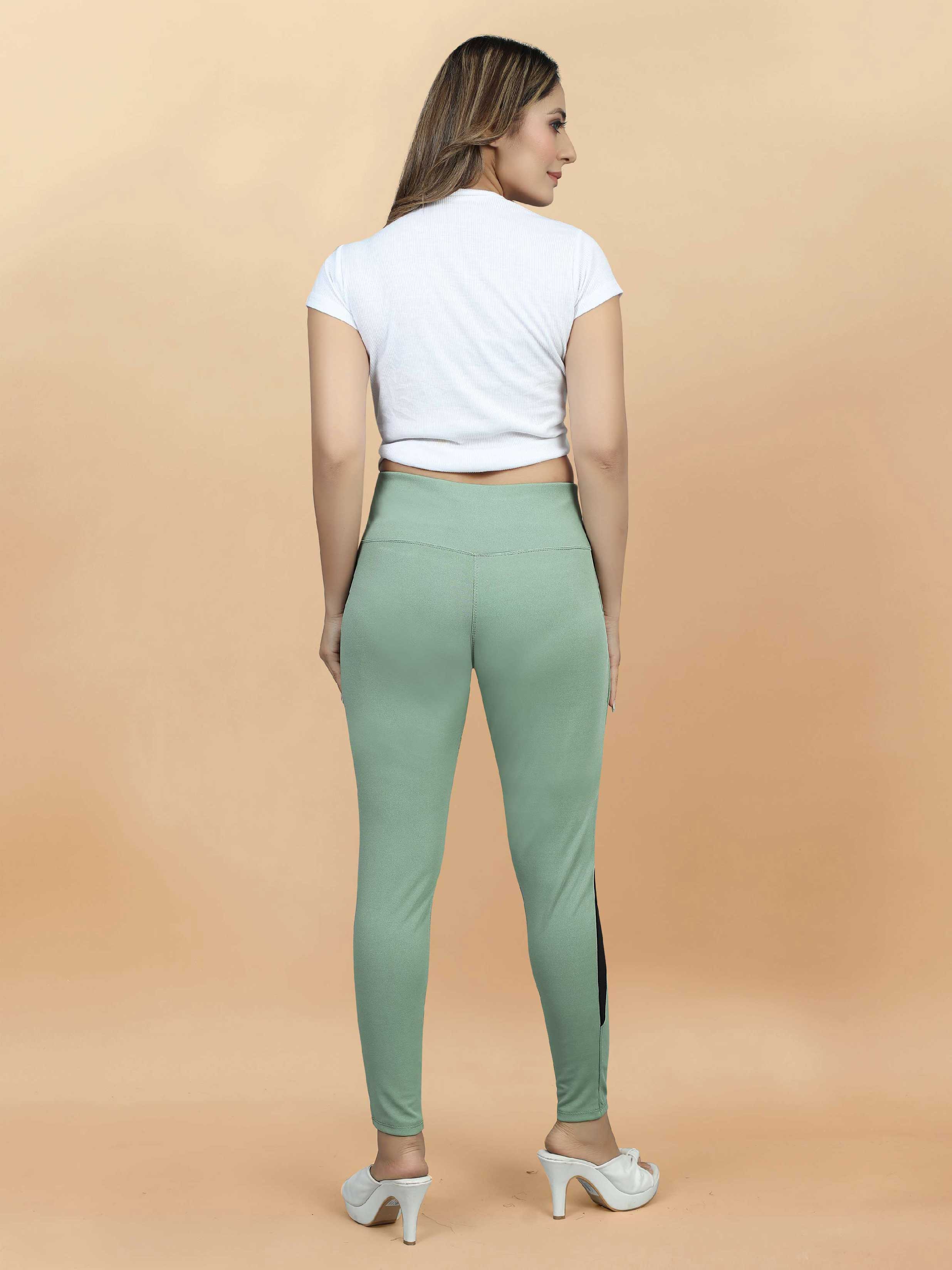 Stylish Sports Wear Women's lycra Green Jeggings with Front Pocket