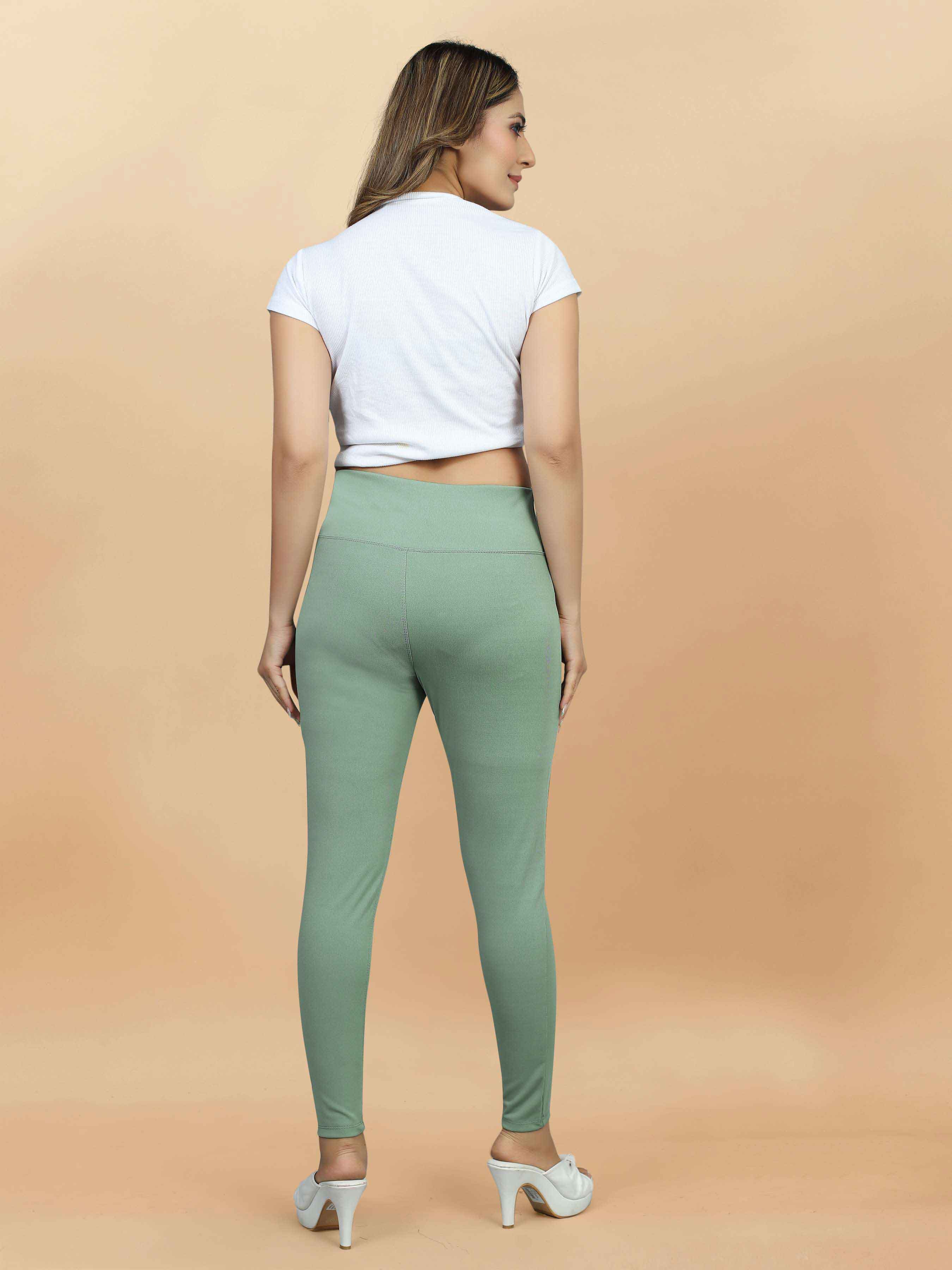 Stylish Casual Wear Women's Lycra green Jeggings with Front Pocket - Versatile and comfortable green jeggings for everyday wear. Shop now at Rheycart.com