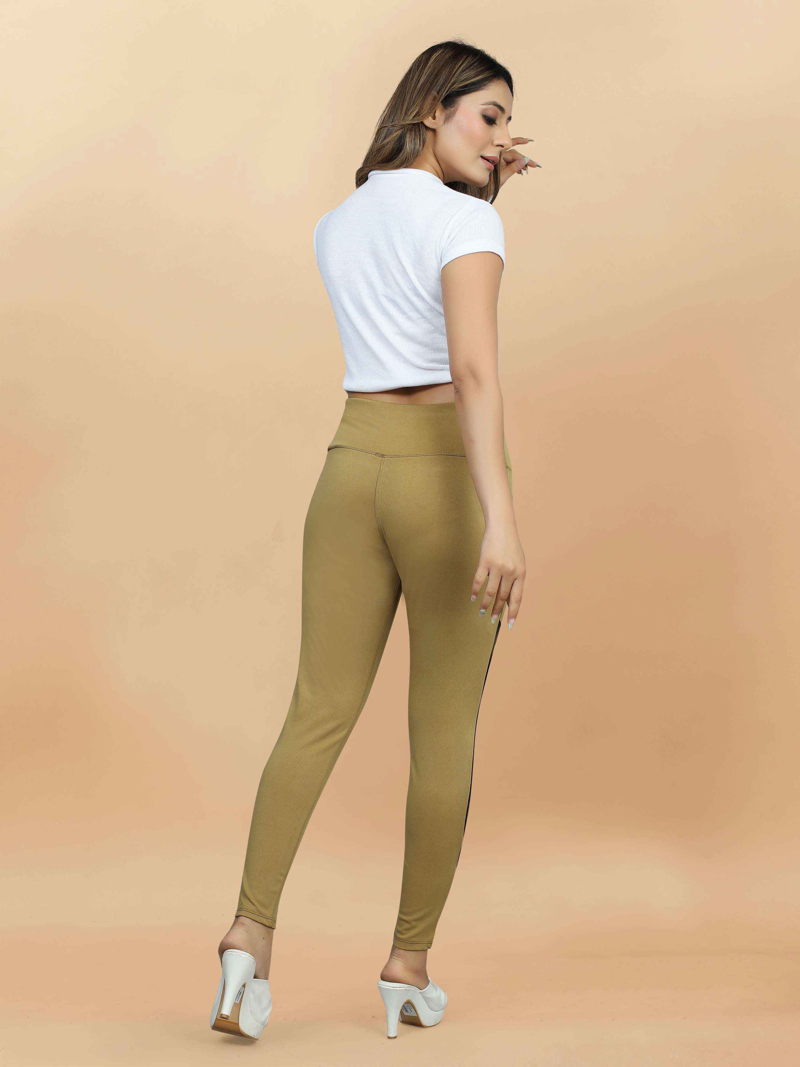 Stylish Causal wear Women's lycra Brown Jeggings with Front Pocket