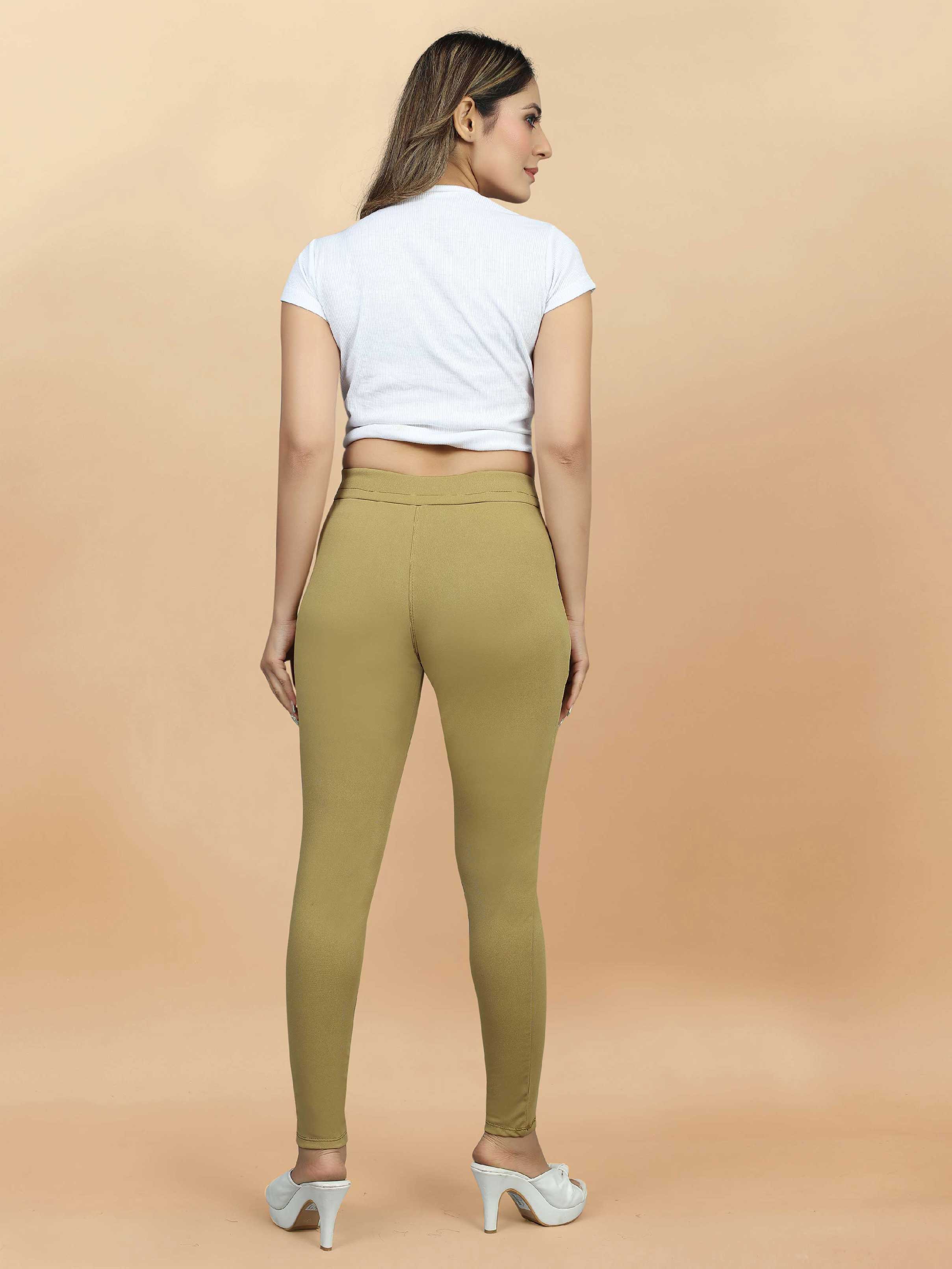 Stylish Sports Wear Women's lycra Brown Jeggings with Front Pocket