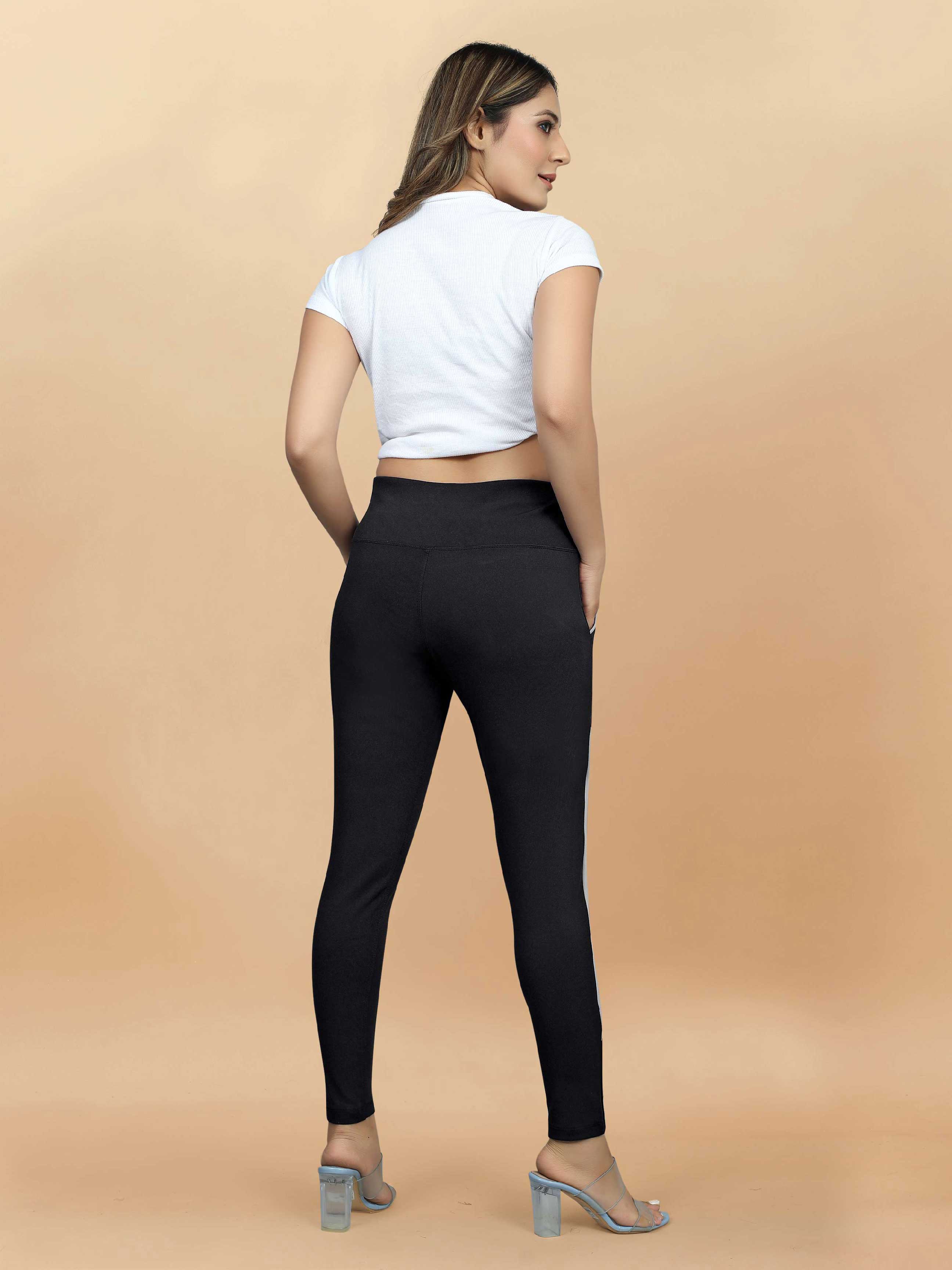 Stylish Sports Wear Women's lycra Black Jeggings with Front Pocket