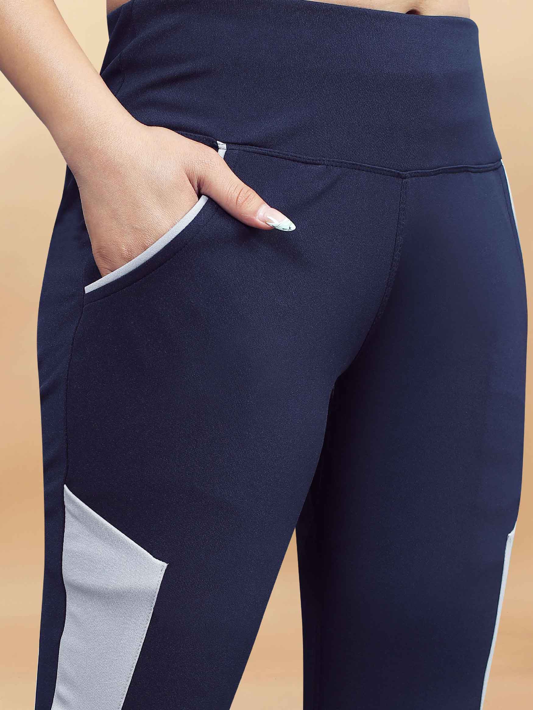 Stylish Sports Wear Women's lycra Navy Blue Jeggings with Front Pocket