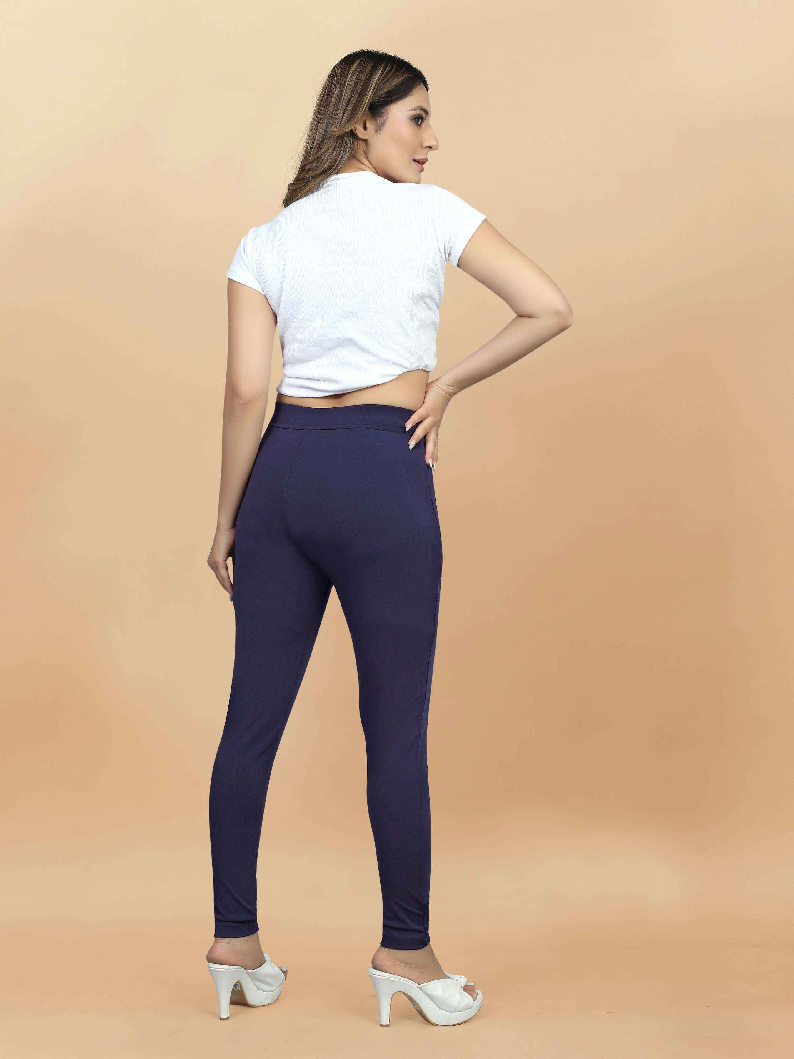 Stylish Causal wear Women's lycra Navy Blue Jeggings with Front Pocket