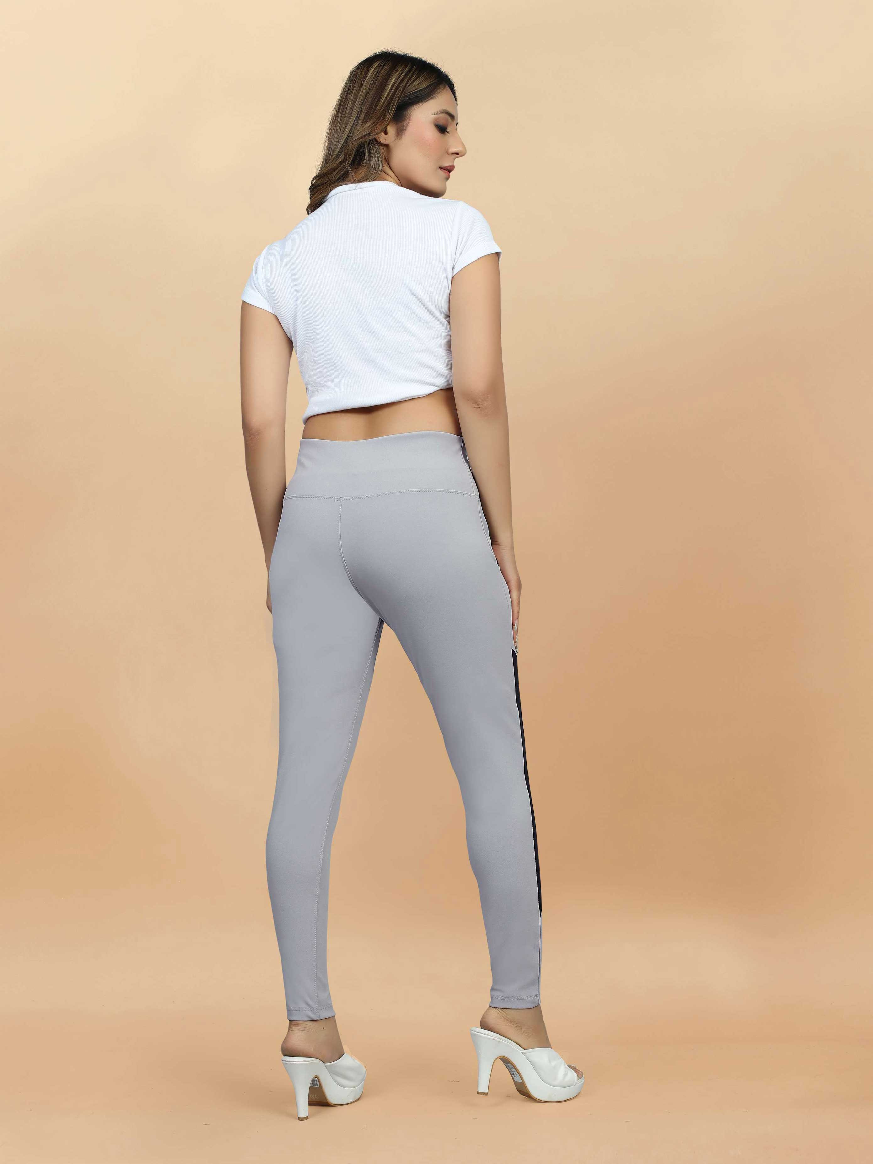 Stylish Sports Wear Women's lycra Grey Jeggings with Front Pocket