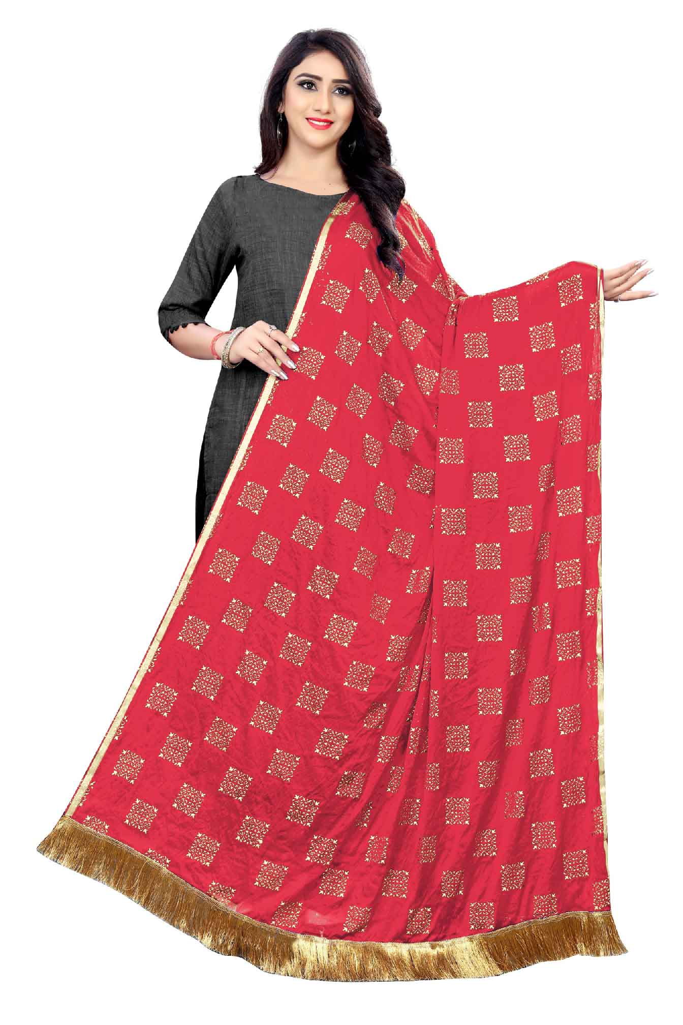 Women's Fancy Printed Dupatta (Red)