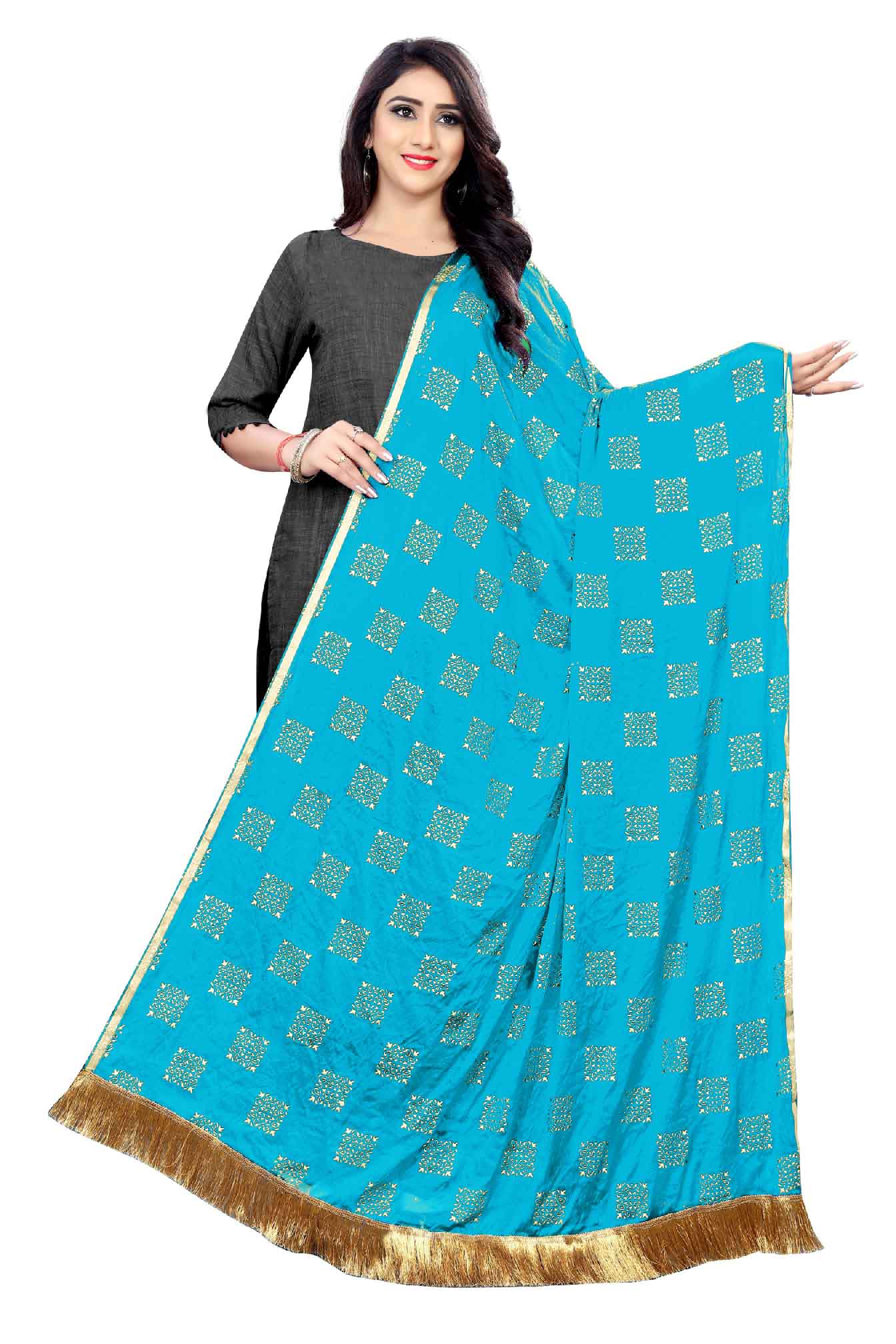 Women's Fancy Chiffon Printed Dupatta (Sky Blue)