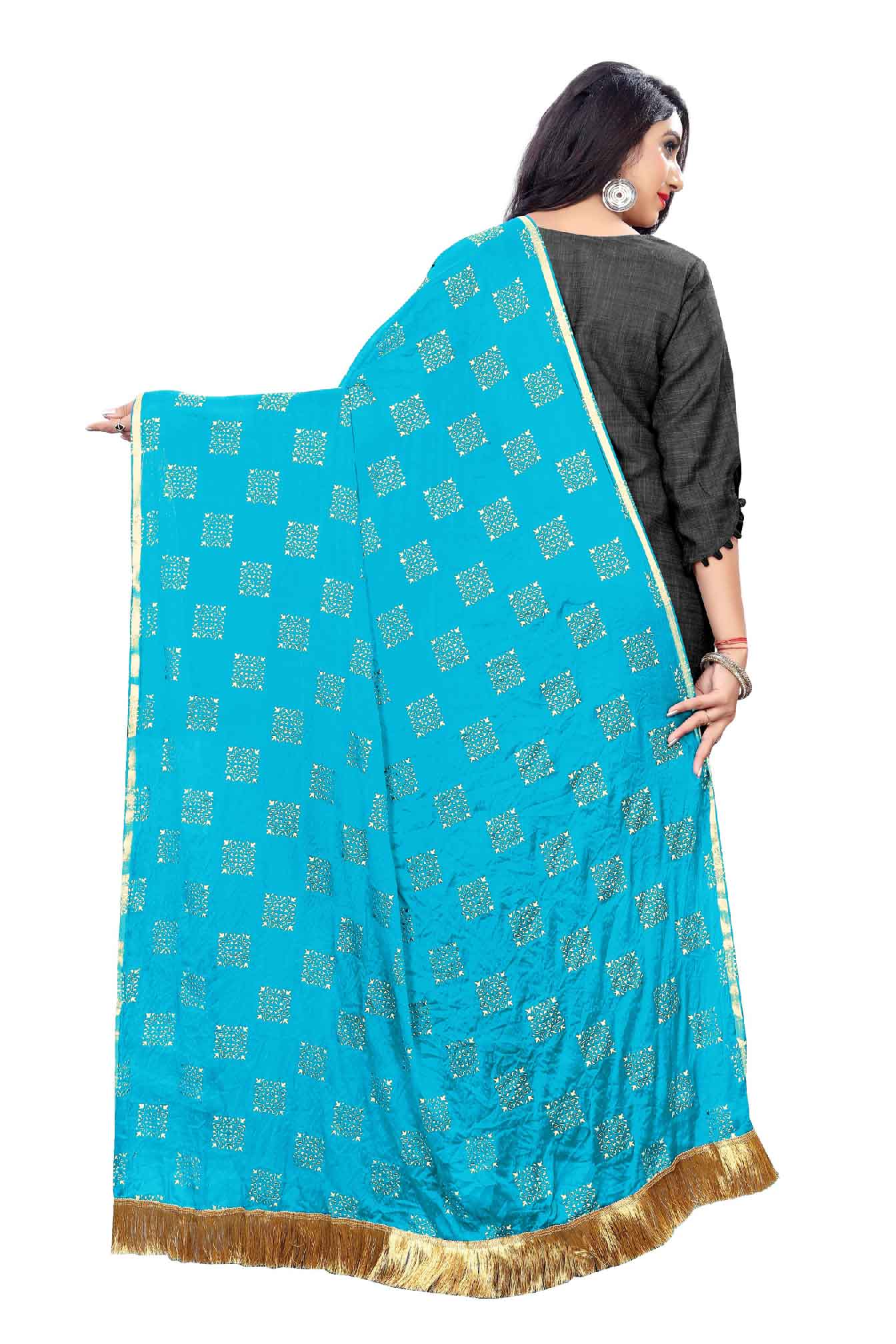 Women's Fancy Chiffon Printed Dupatta (Sky Blue)