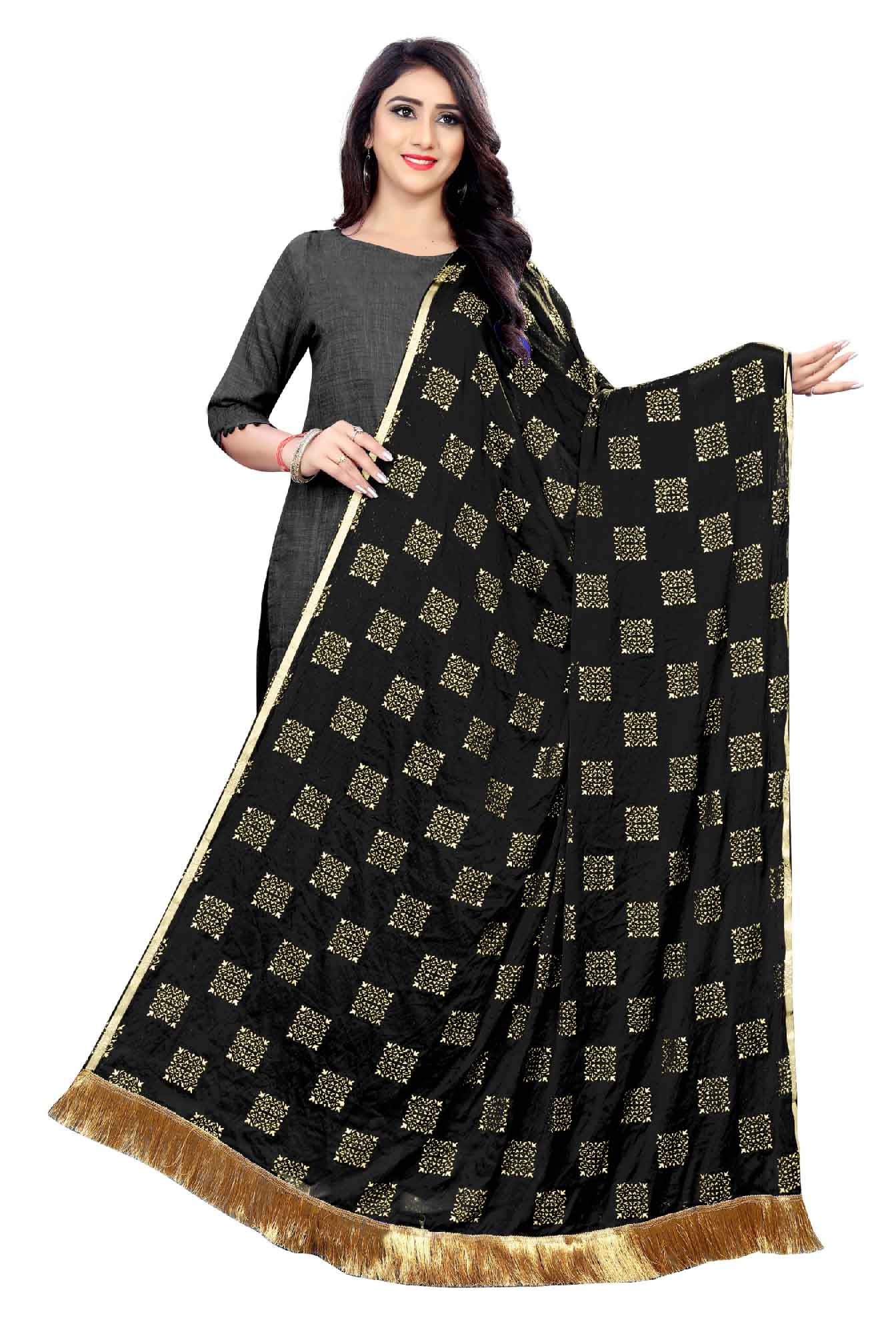 Women's Fancy Chiffon Printed Dupatta (Black)