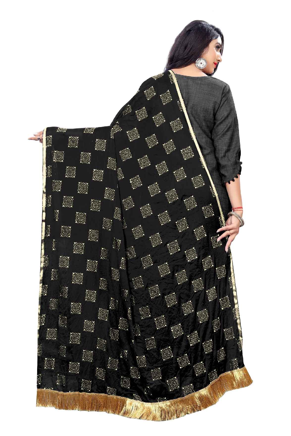 Women's Fancy Chiffon Printed Dupatta (Black)