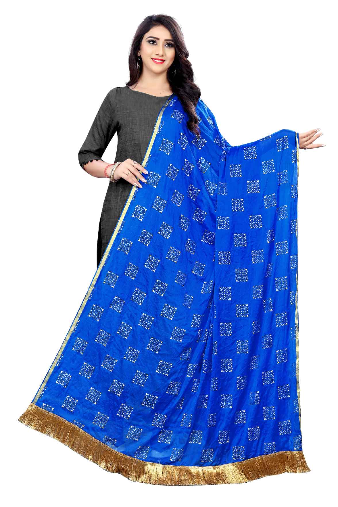 Women's Fancy Chiffon Printed Dupatta (Blue)