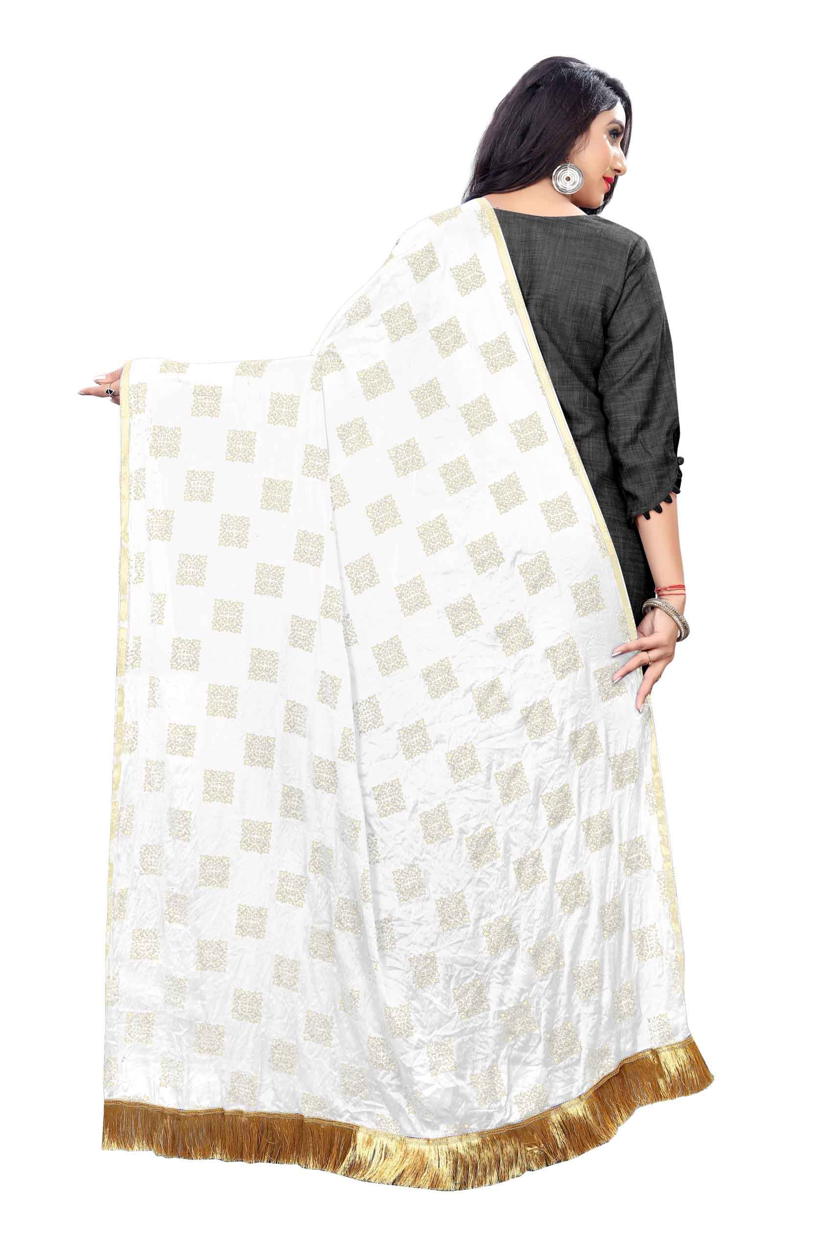 White dupatta from Rheycart, ideal for festive, casual, office, and traditional wear. This lightweight and easy-to-carry accessory adds a stylish and elegant touch to any outfit. Its versatile design enhances the ethnic look of both women and girls, making it a perfect choice for various occasions.