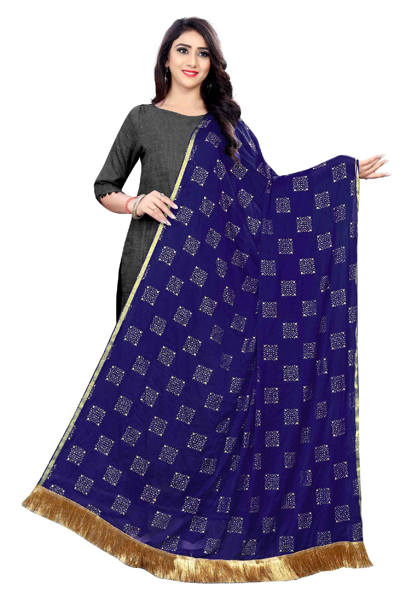 Navy blue dupatta from Rheycart, ideal for festive, casual, office, and traditional wear. This lightweight and easy-to-carry accessory adds a stylish and elegant touch to any outfit. Its versatile design enhances the ethnic look of both women and girls, making it a perfect choice for various occasions.