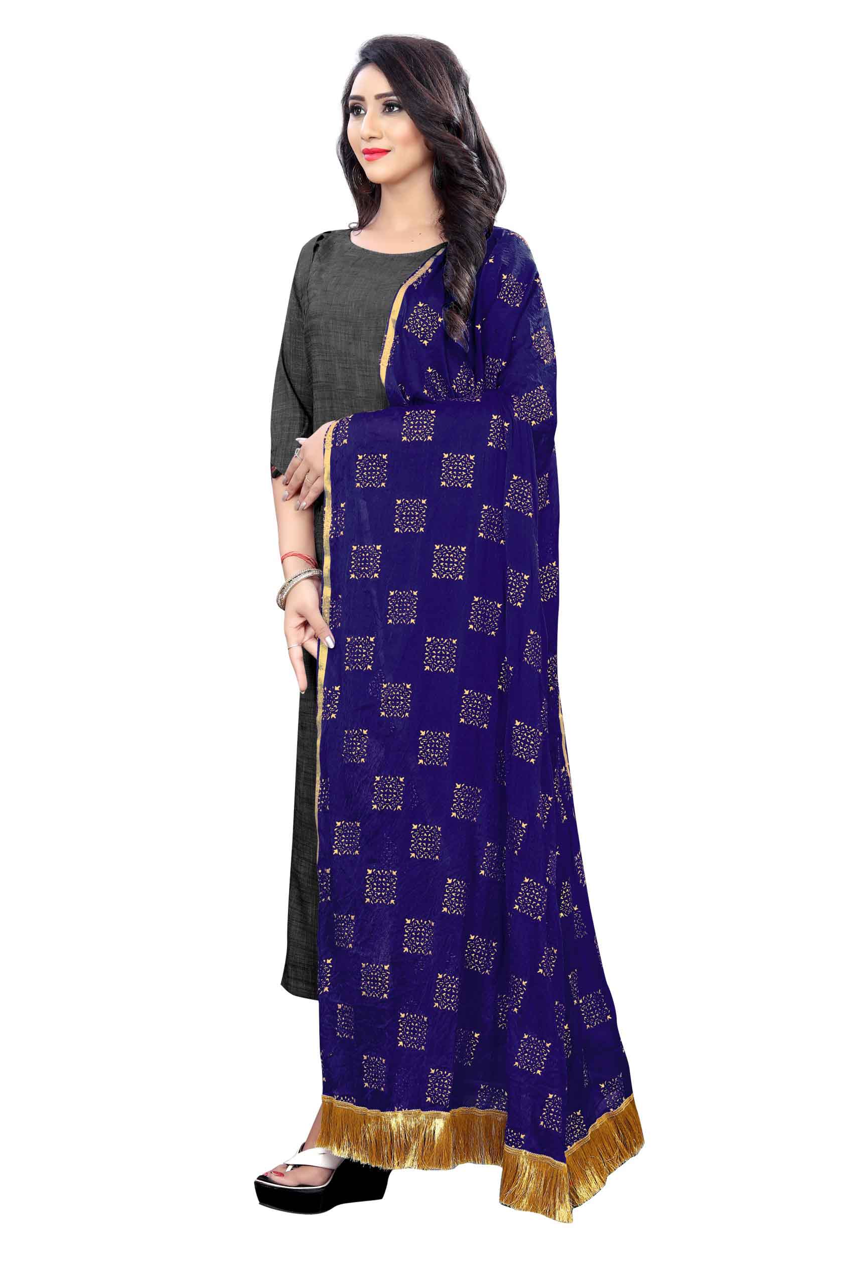 Navy blue dupatta from Rheycart, ideal for festive, casual, office, and traditional wear. This lightweight and easy-to-carry accessory adds a stylish and elegant touch to any outfit. Its versatile design enhances the ethnic look of both women and girls, making it a perfect choice for various occasions.