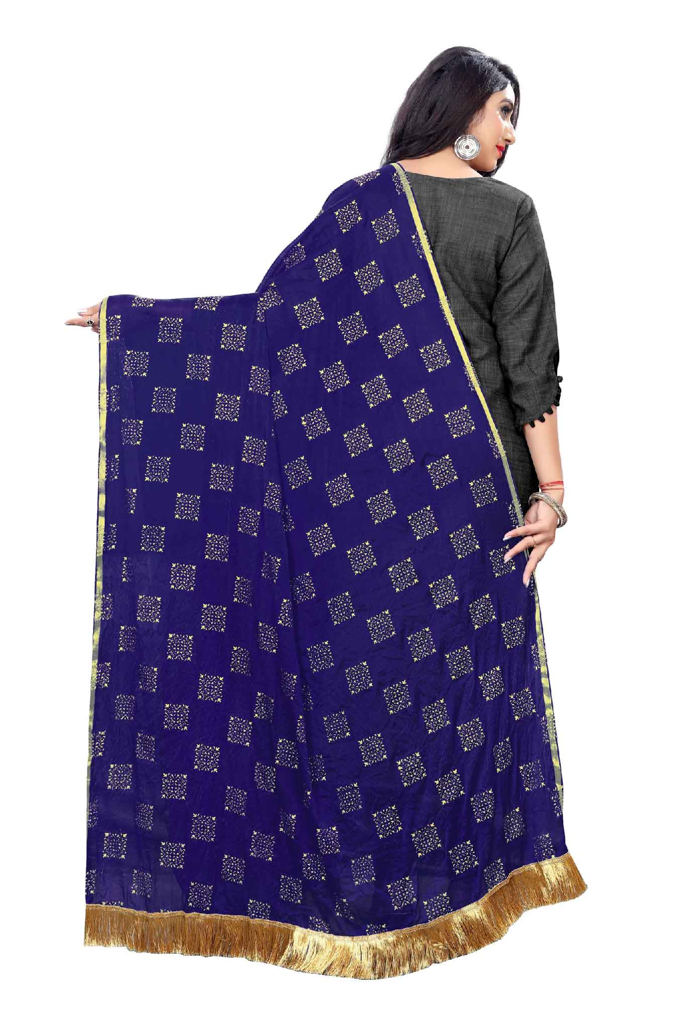 Navy blue dupatta from Rheycart, ideal for festive, casual, office, and traditional wear. This lightweight and easy-to-carry accessory adds a stylish and elegant touch to any outfit. Its versatile design enhances the ethnic look of both women and girls, making it a perfect choice for various occasions.