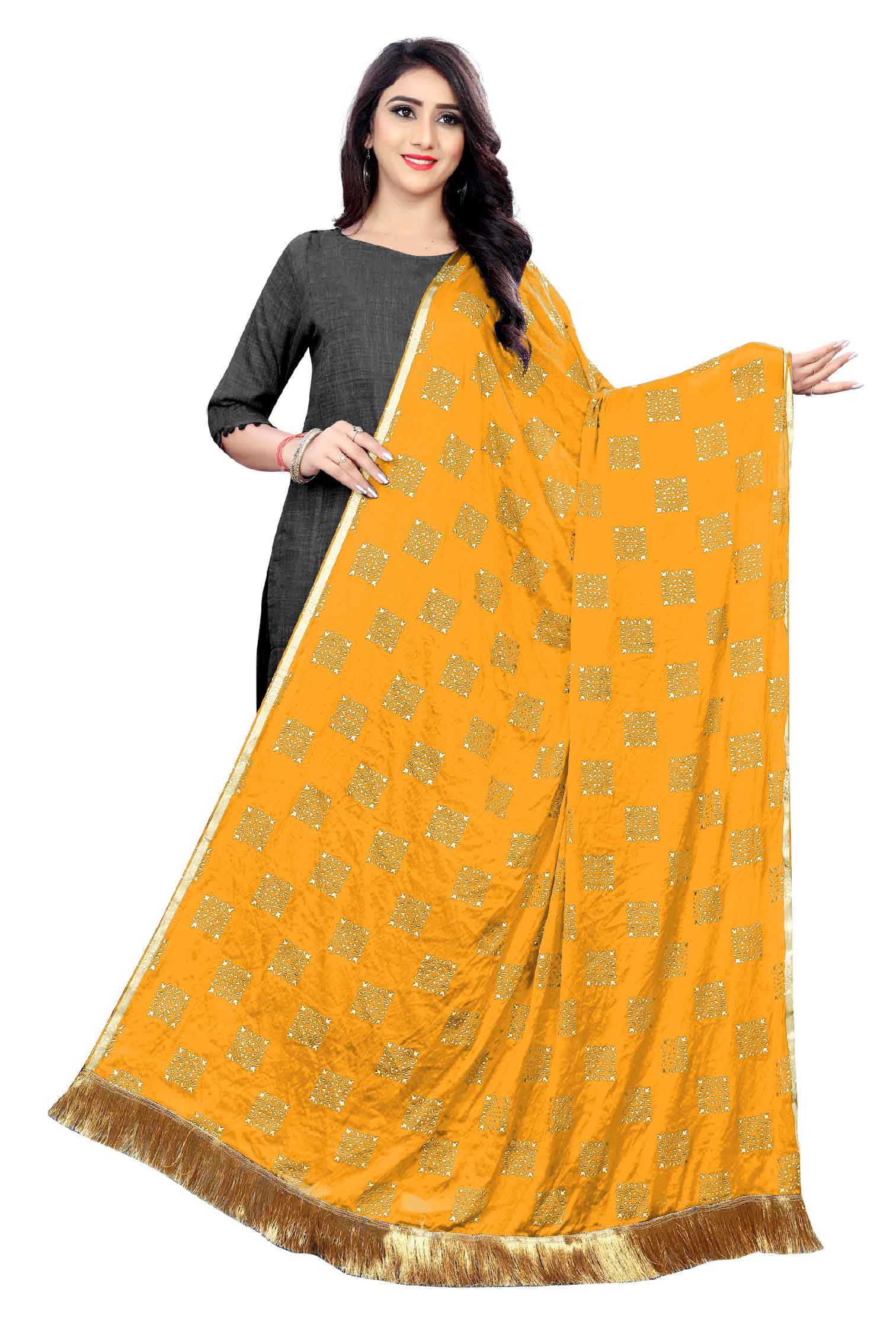 Yellow dupatta from Rheycart, ideal for festive, casual, office, and traditional wear. This lightweight and easy-to-carry accessory adds a stylish and elegant touch to any outfit. Its versatile design enhances the ethnic look of both women and girls, making it a perfect choice for various occasions.