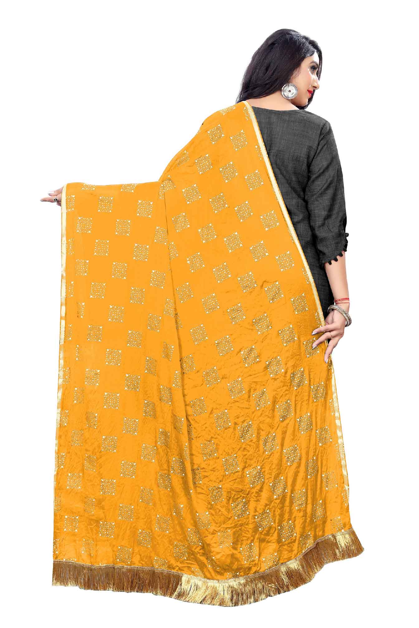 Yellow dupatta from Rheycart, ideal for festive, casual, office, and traditional wear. This lightweight and easy-to-carry accessory adds a stylish and elegant touch to any outfit. Its versatile design enhances the ethnic look of both women and girls, making it a perfect choice for various occasions.