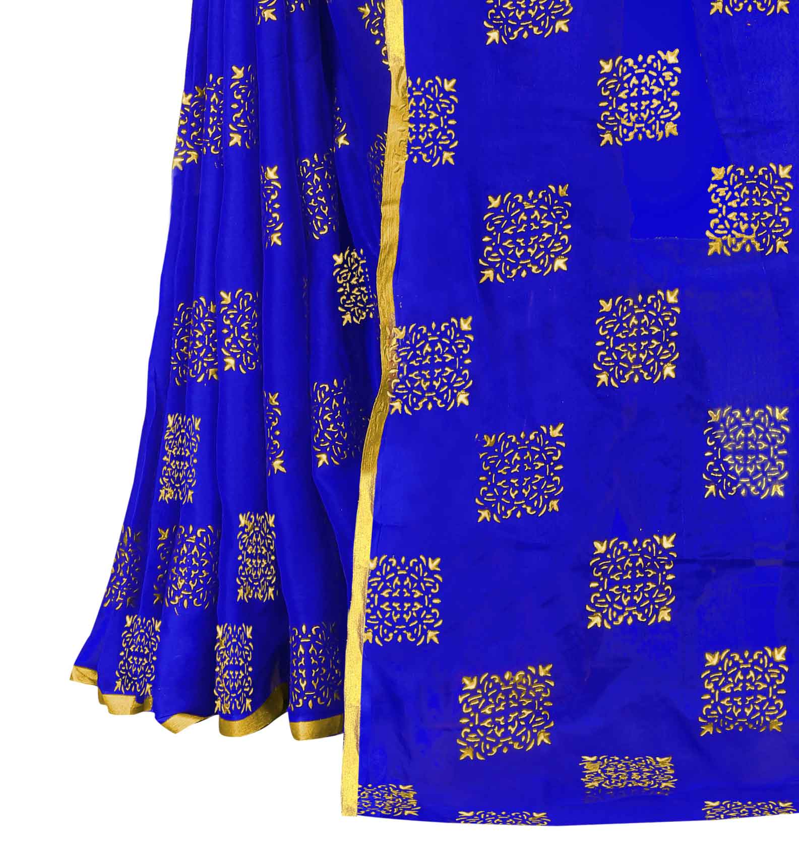 Women's Daily Wear Checks Printed Blue Chiffon Saree With Jacquarad Blouse PIece