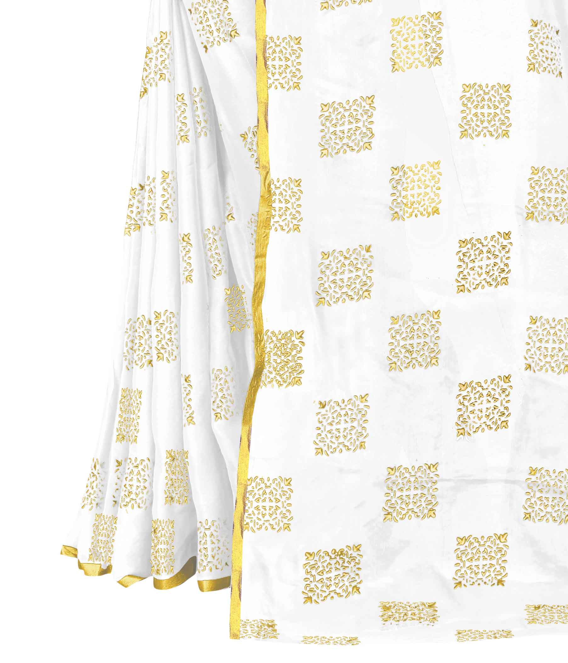 Women's Daily Wear Checks Printed White Chiffon Saree With Jacquarad Blouse PIece