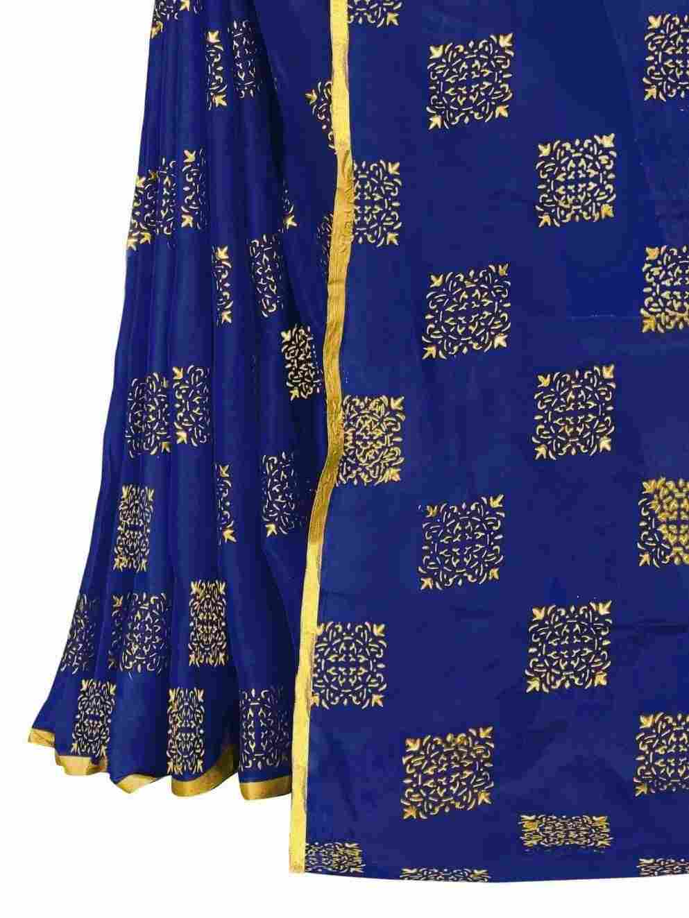 Women's Party Wear Checks Printed Chiffon Saree With Jacquarad Blouse PIece (Navy Blue)