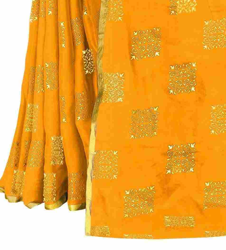 Women's Party Wear Checks Printed Chiffon Saree With Jacquarad Blouse PIece (Yellow)