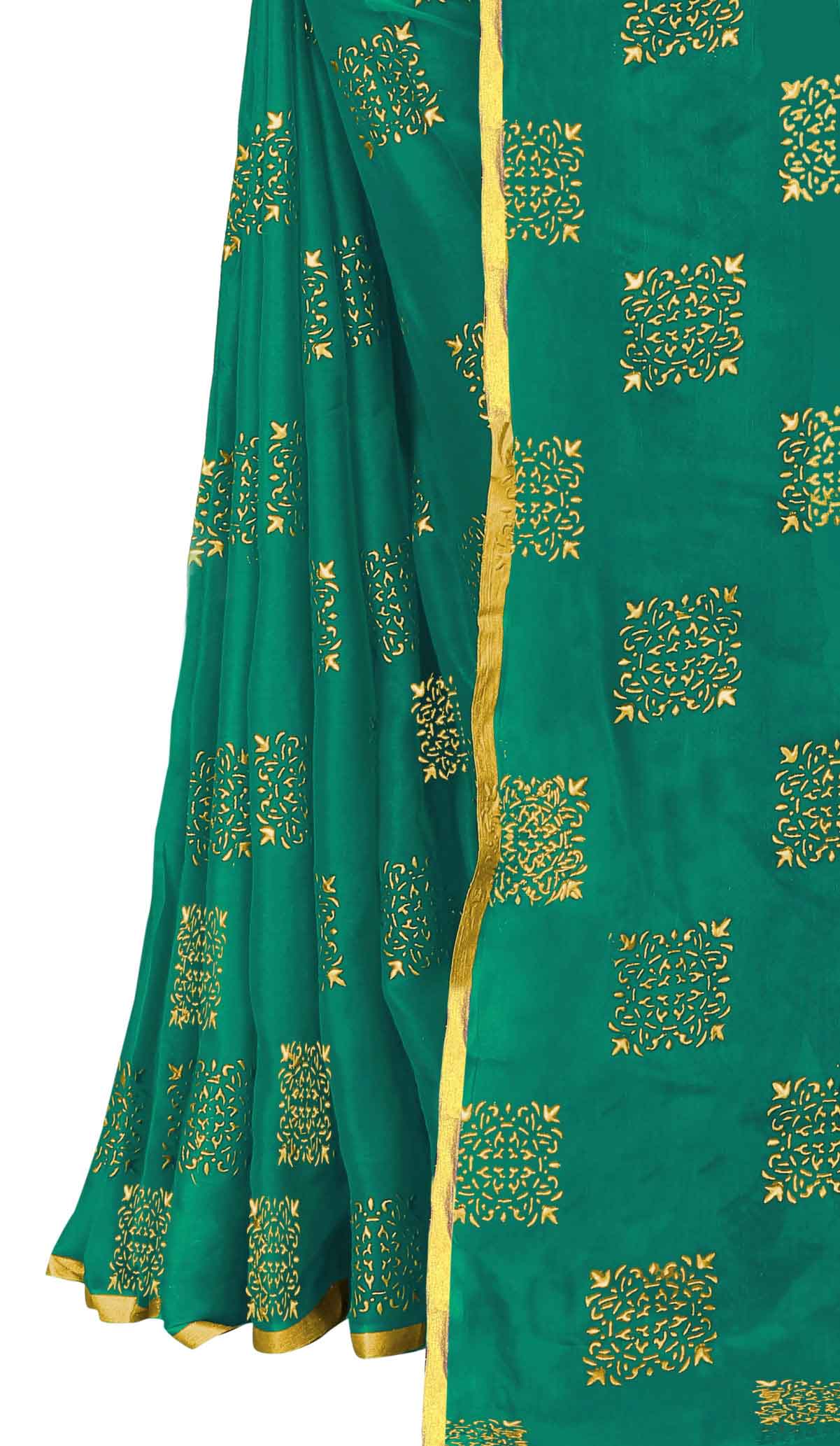 Women's Daily Wear Checks Printed Dark Green Chiffon Saree With Jacquarad Blouse PIece