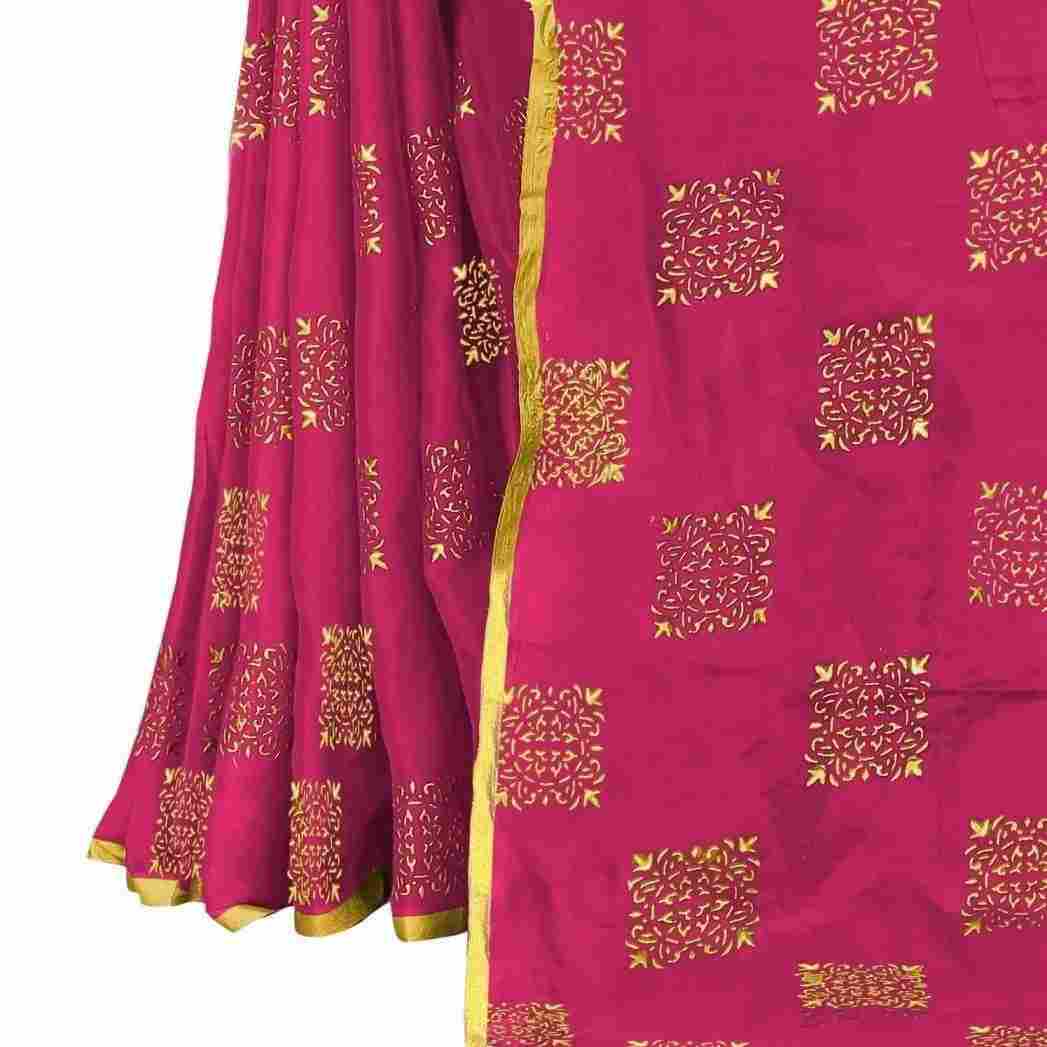 Women's Party Wear Checks Printed Chiffon Saree With Jacquarad Blouse PIece (Pink)