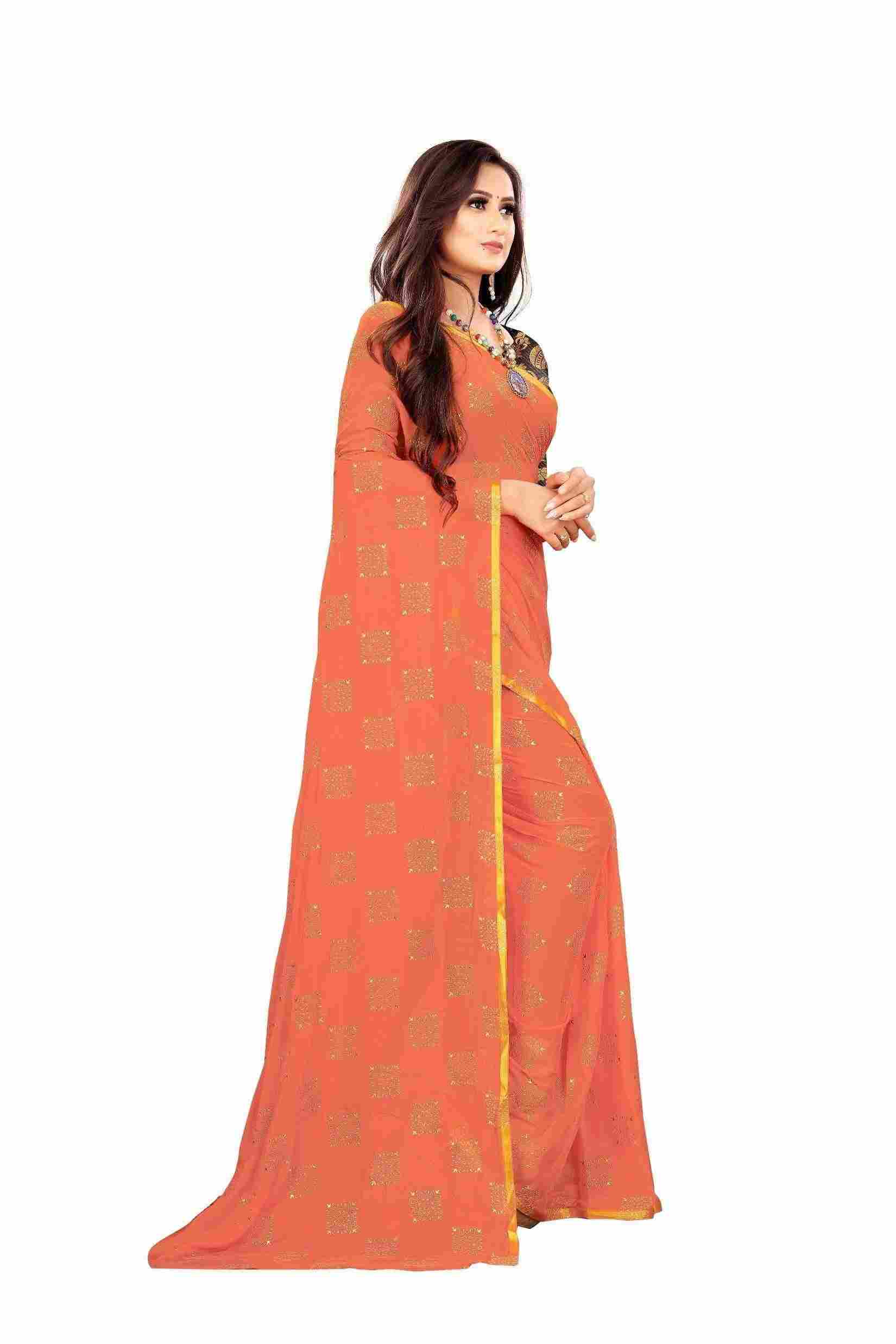 Women's Party Wear Checks Printed Chiffon Saree With Jacquarad Blouse PIece (Peach)