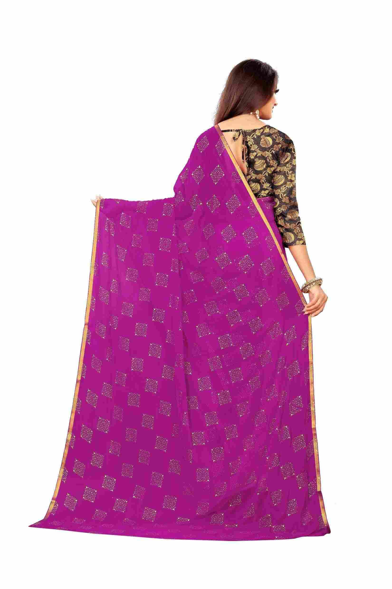 Women's Party Wear Checks Printed Chiffon Saree With Jacquarad Blouse PIece (Magenta)