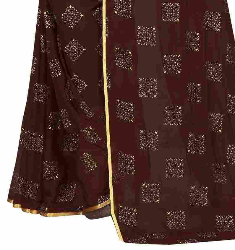 Women's Party Wear Checks Printed Chiffon Saree With Jacquarad Blouse PIece (Brown)