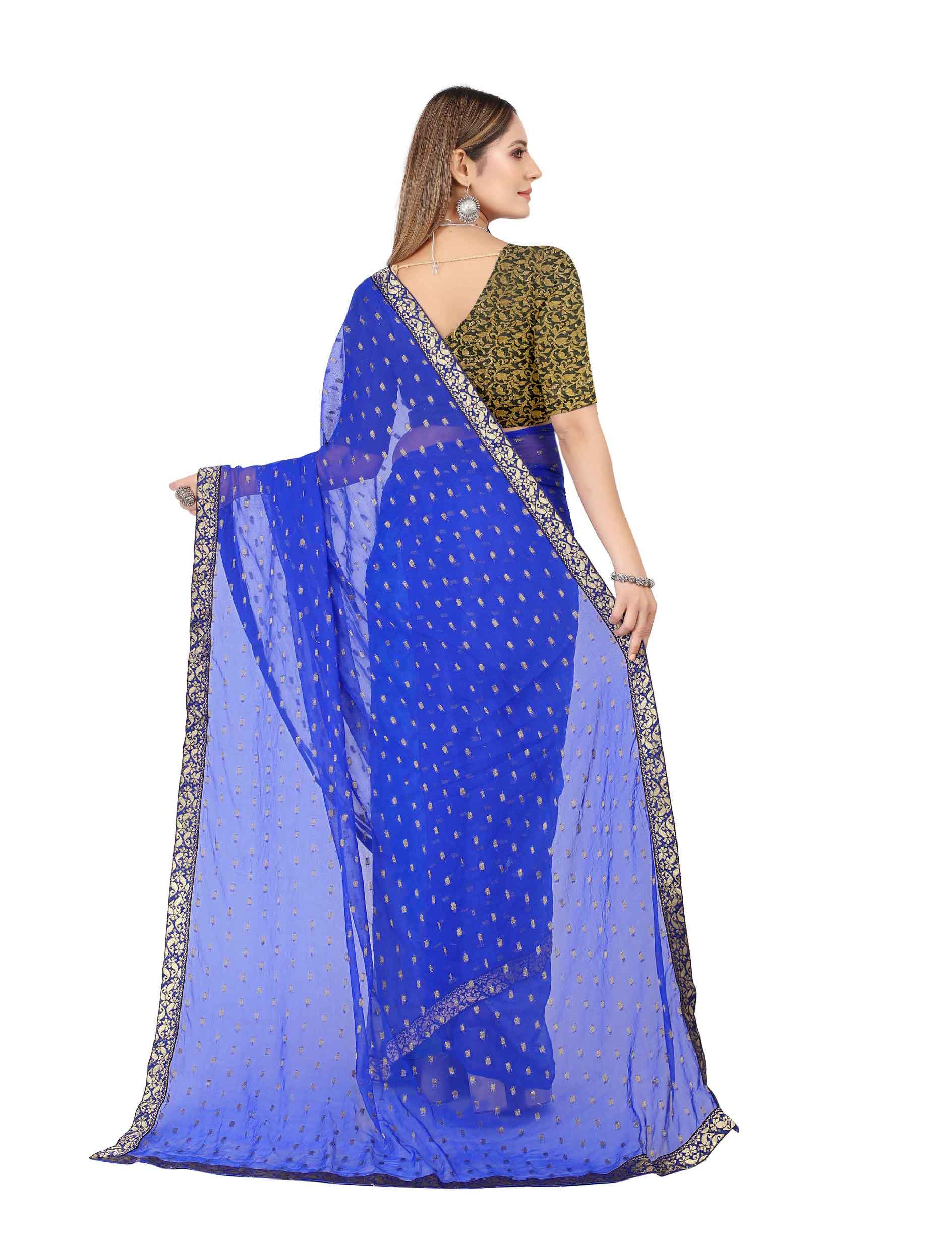 Women's Festive Wear Woven Zari & Lace Border Work Chiffon Saree (Blue)