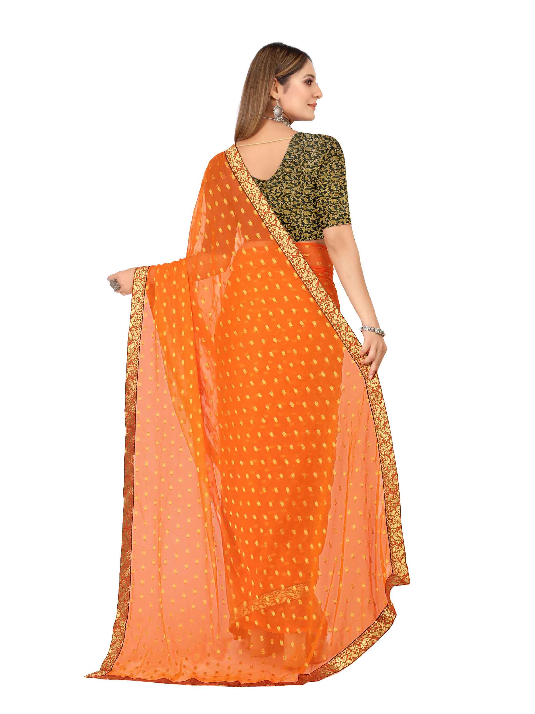 Women's Festive Wear Woven Zari & Lace Border Work Chiffon Saree (Orange)