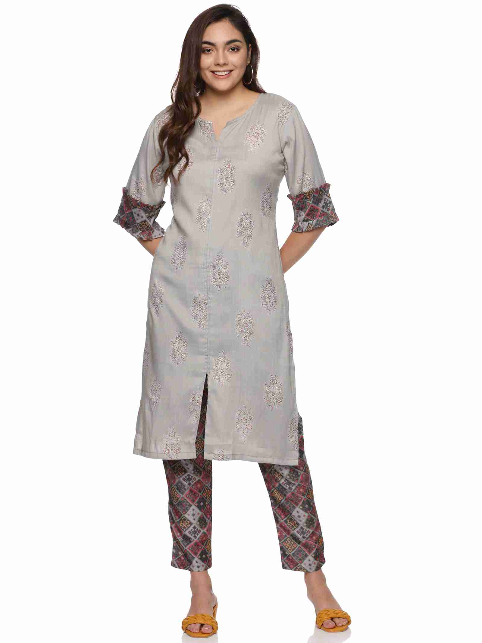 Women's A-Line Grey Viscose Rayon Kurta Sets Stylish Evening Wear