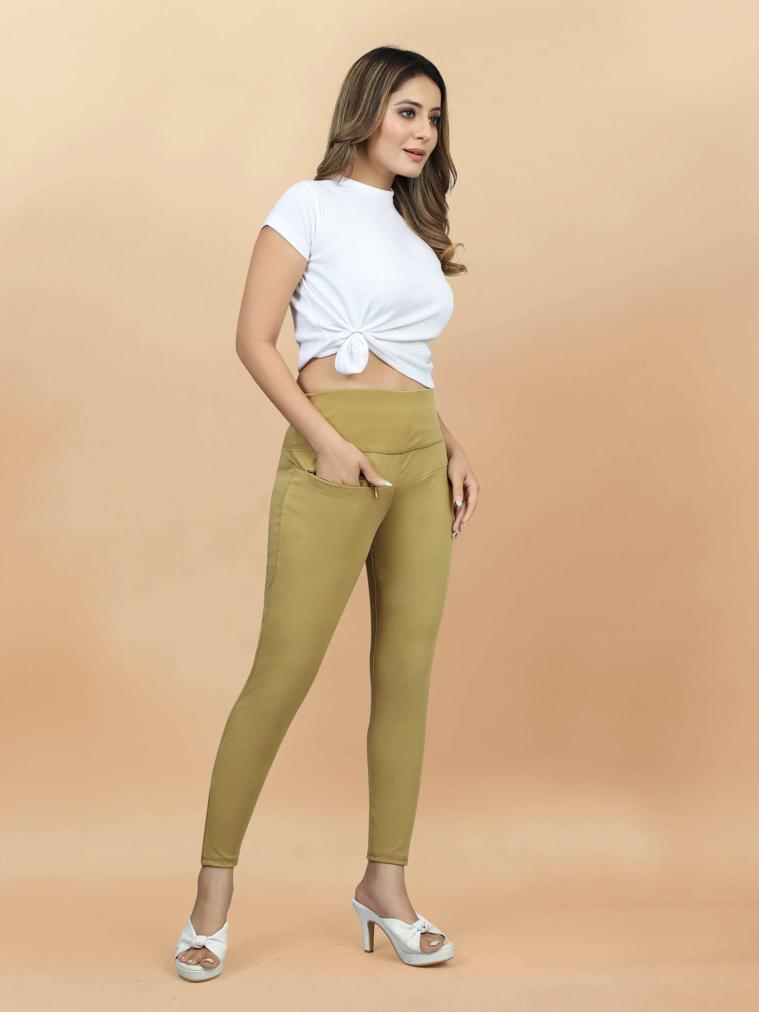 Stylish Modern Women's Jeggings with Front Pocket Detail (Brown)